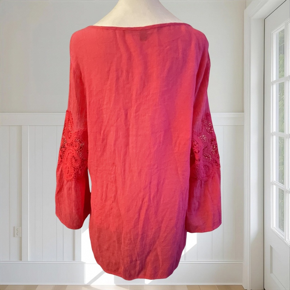VALERIE STEVENS Women's Pink Crochet Paisley Lace Boho Bell Sleeve Top XL - Picture 6 of 14